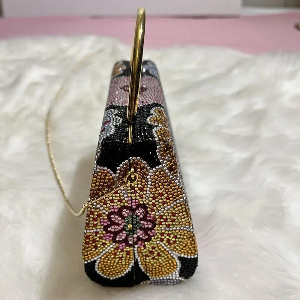 Vintage Judith Leiber Bag Womens Floral Crystal Minaudiere Italy Evening